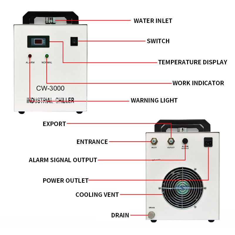 Laser Chiller Water Cooler - CW-3000AG 9L Lasergravurmaschinen-Kühler Thermolyse Industrieller Wasserkühler